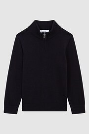 Reiss Navy Blackhall Senior Slim Fit Merino Wool Zip Neck Jumper - Image 2 of 5