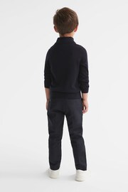 Reiss Navy Blackhall Senior Slim Fit Merino Wool Zip Neck Jumper - Image 4 of 5