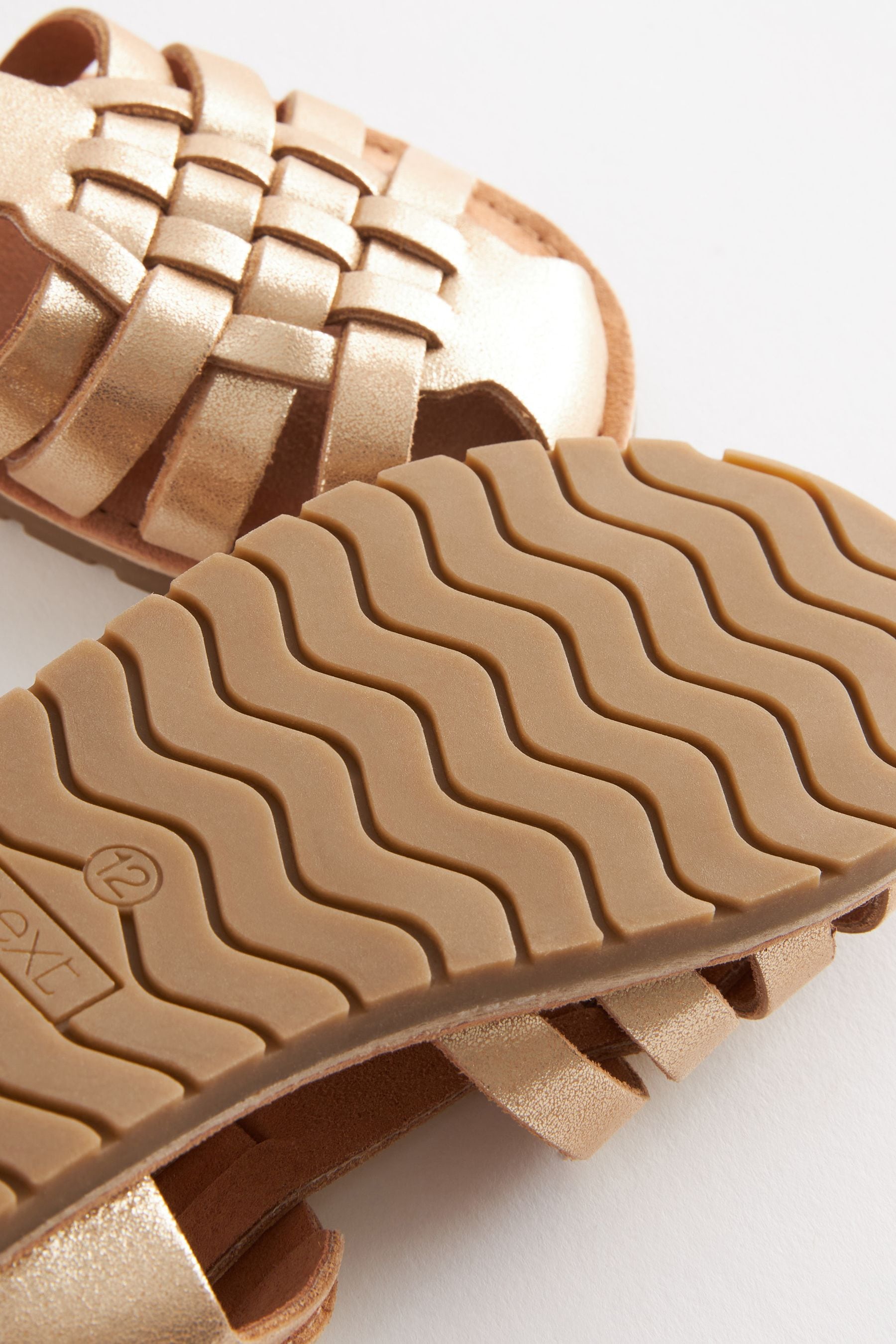 Buy Gold Shimmer Leather Fisherman Sandals from Next Luxembourg