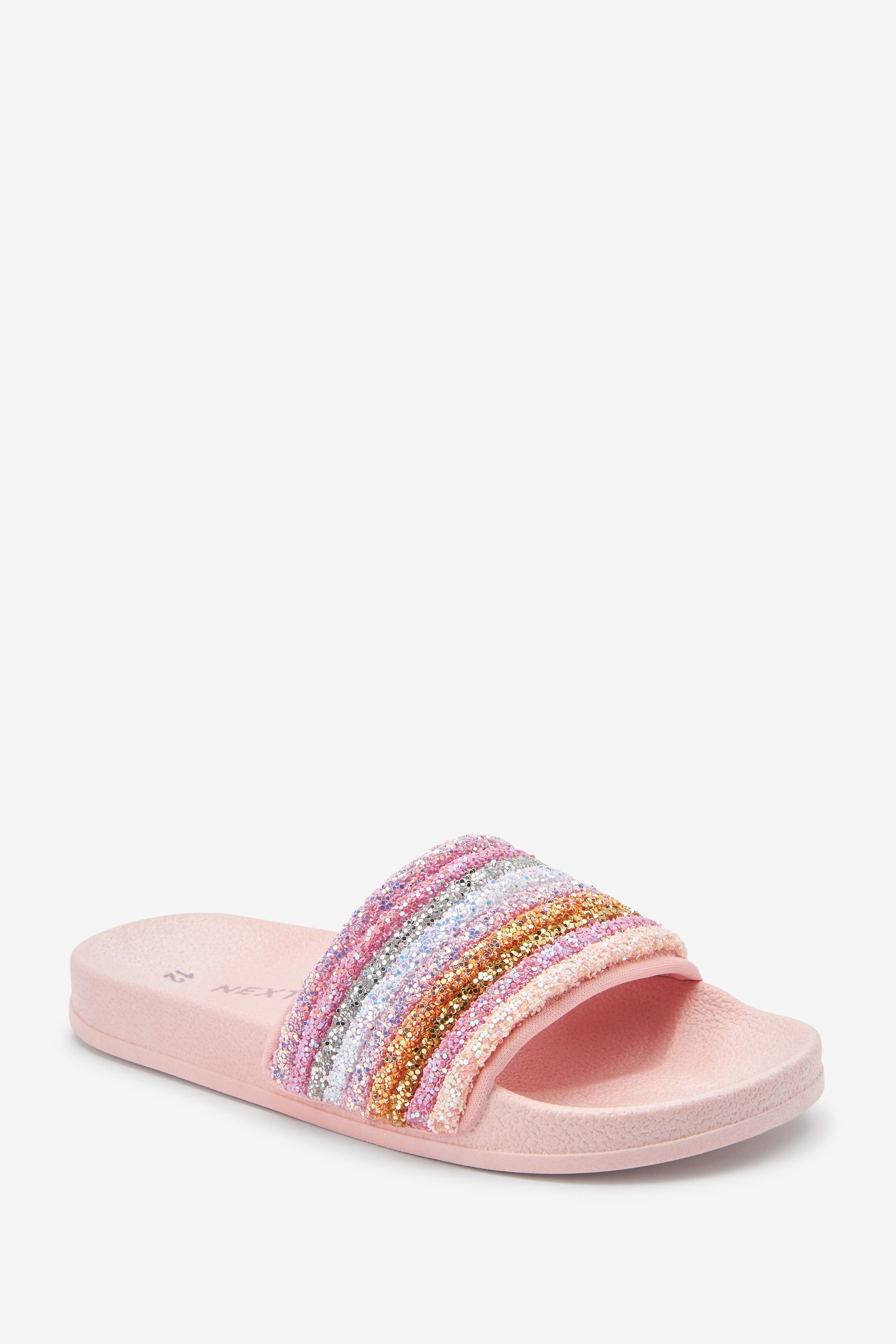 Buy Pink Multicoloured Glitter Sliders from Next Luxembourg
