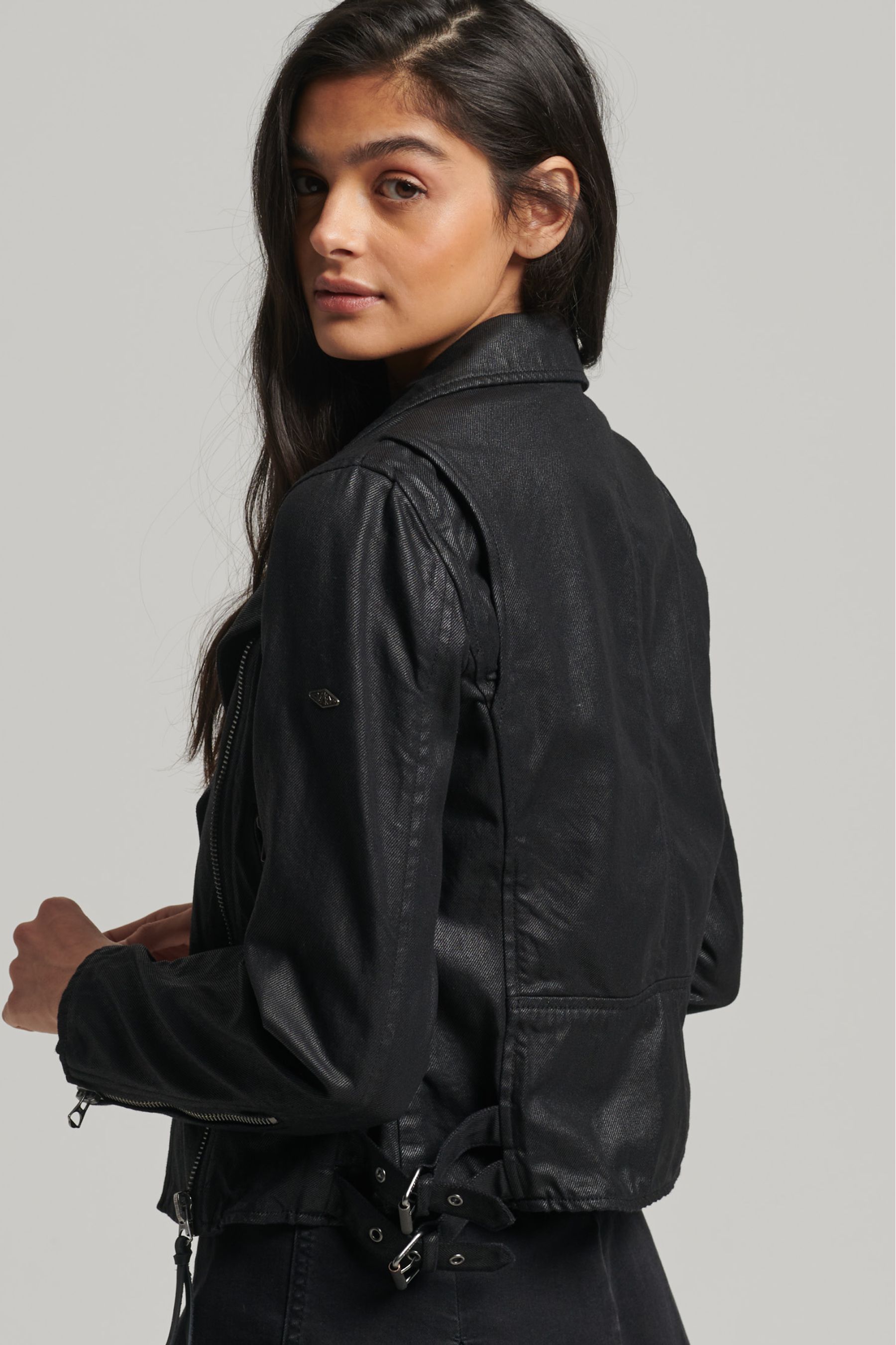 Buy Superdry Black Vintage Coated Womens Biker Jacket from Next Luxembourg