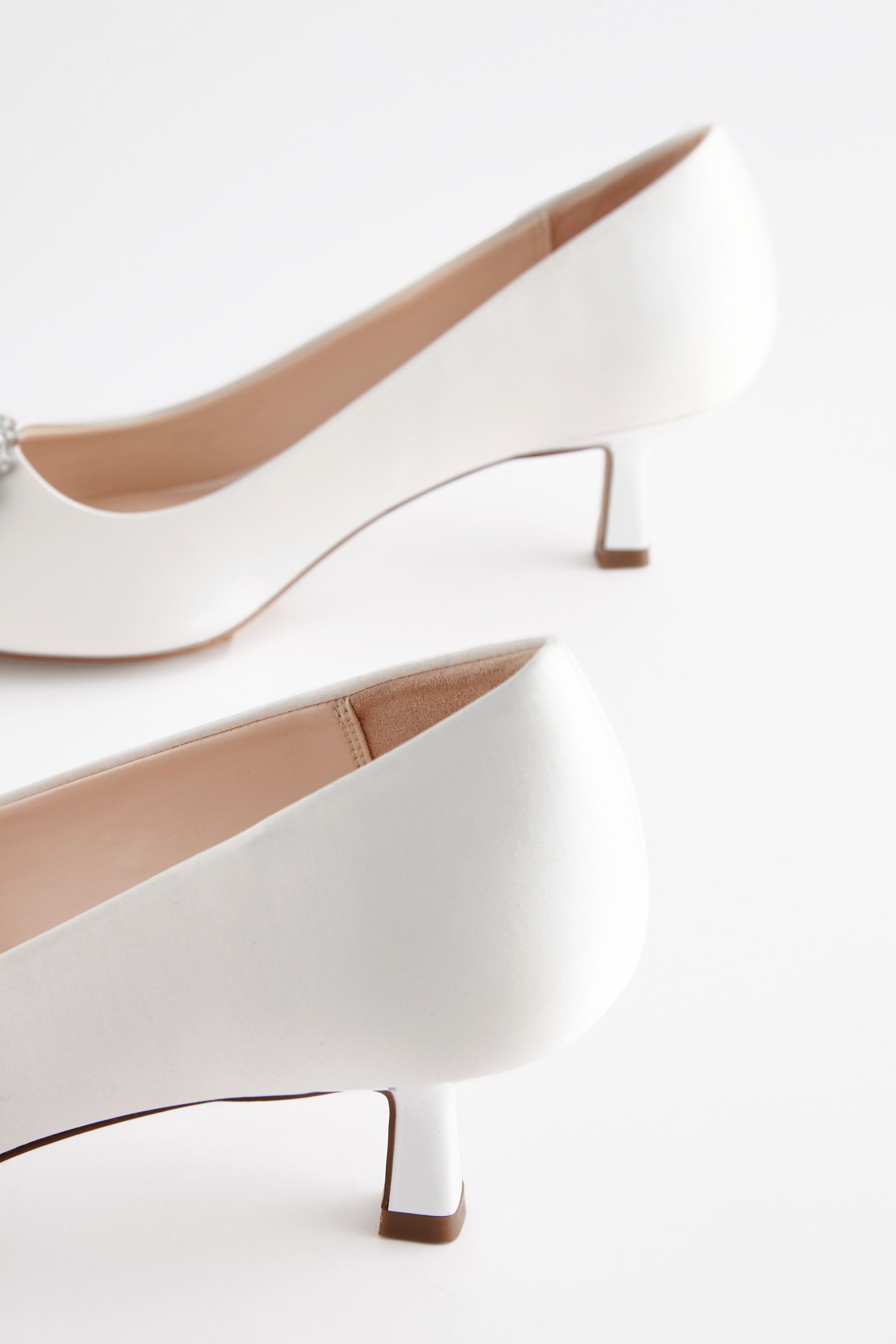 Buy Ivory White Forever Comfort Wedding Satin Jewel Trim Kitten Heel Bridal Shoes from Next Germany