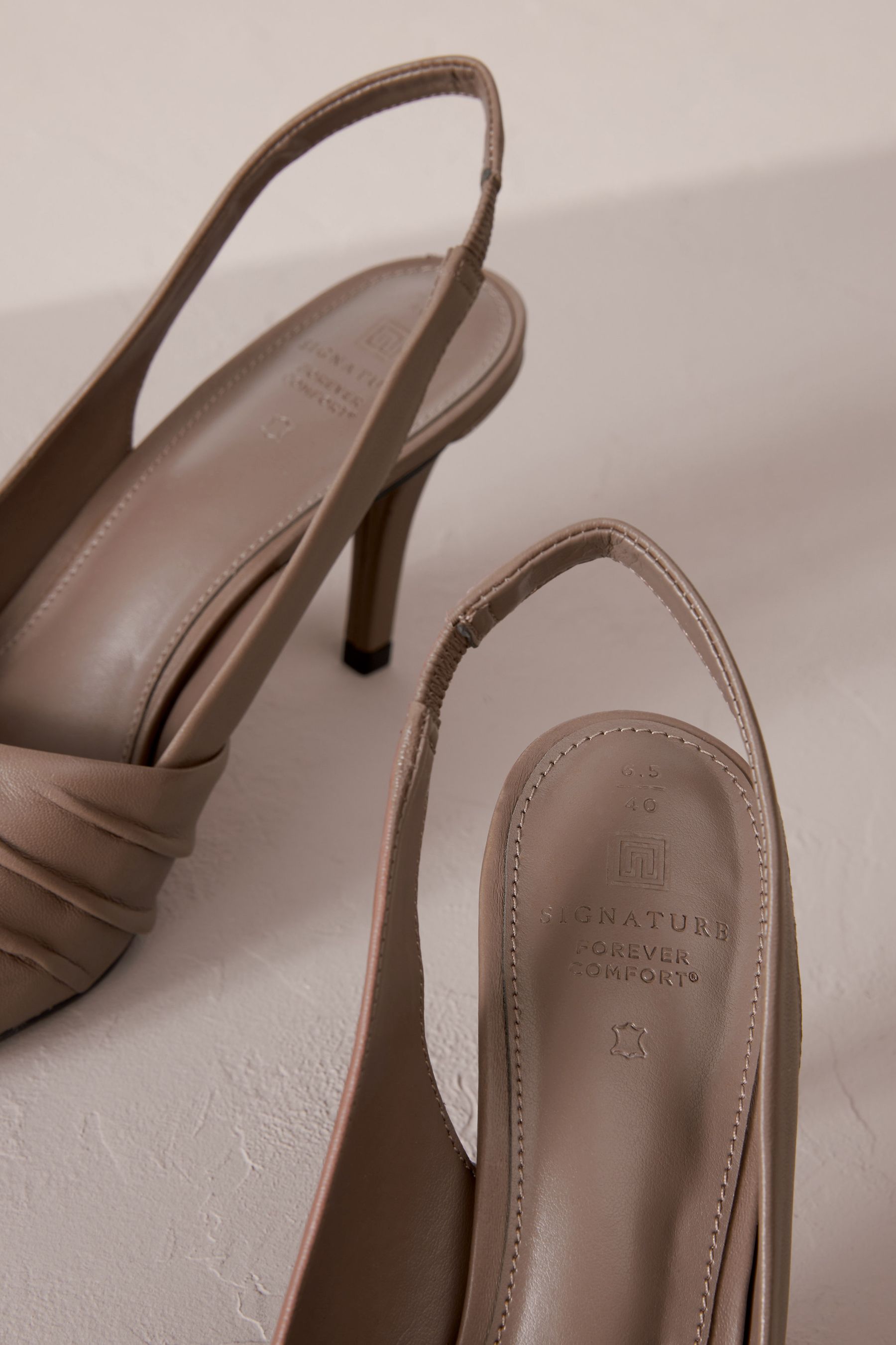 Buy Taupe Brown Signature Leather Ruched Slingback Heels from Next Luxembourg