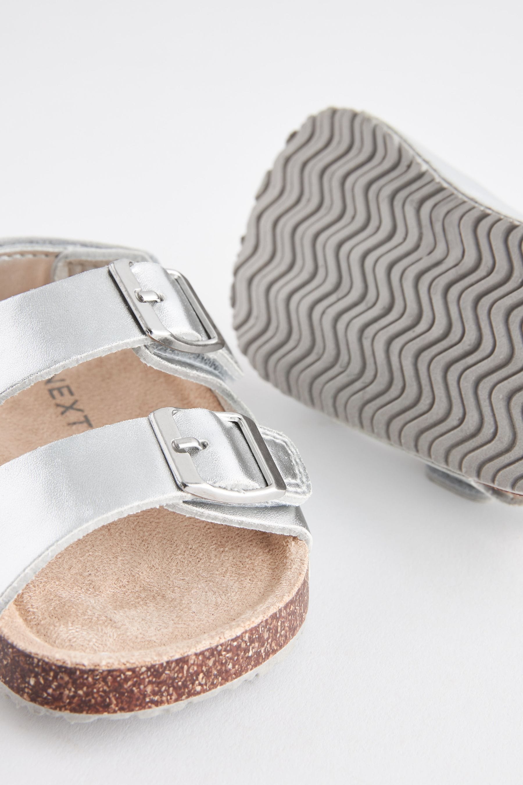 Buy Silver Double Buckle Corkbed Sandals from Next Luxembourg