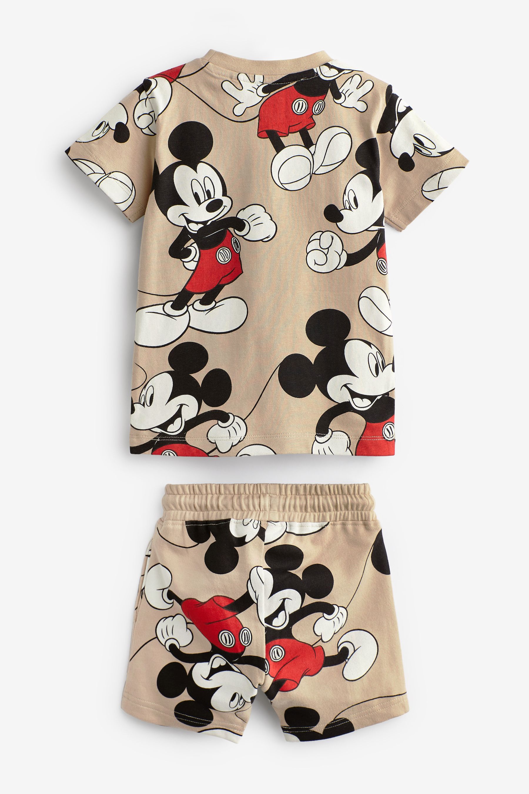 Neutral Tan Mickey Mouse 100 Cotton All Over Printed T Shirt and Shorts License Set 3mths 8yrs