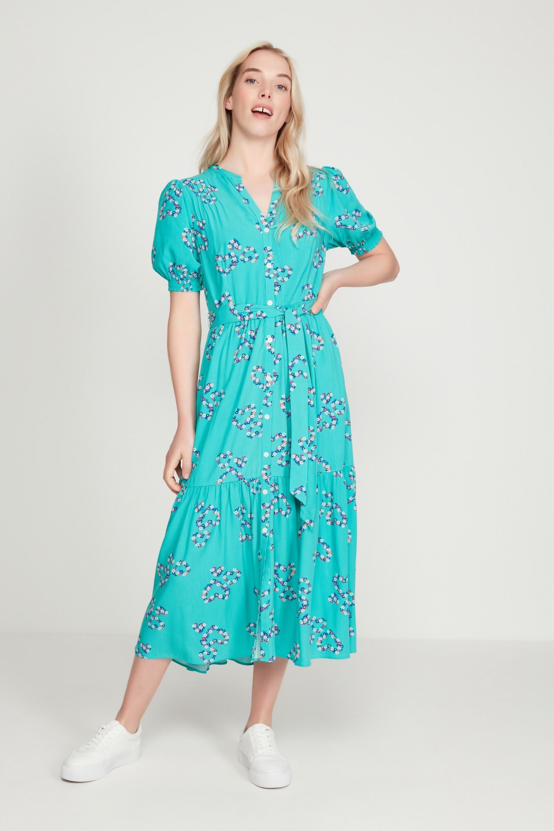 Buy Khost Womens Green Clothing Floral Heart Tiered Dress from Next Luxembourg