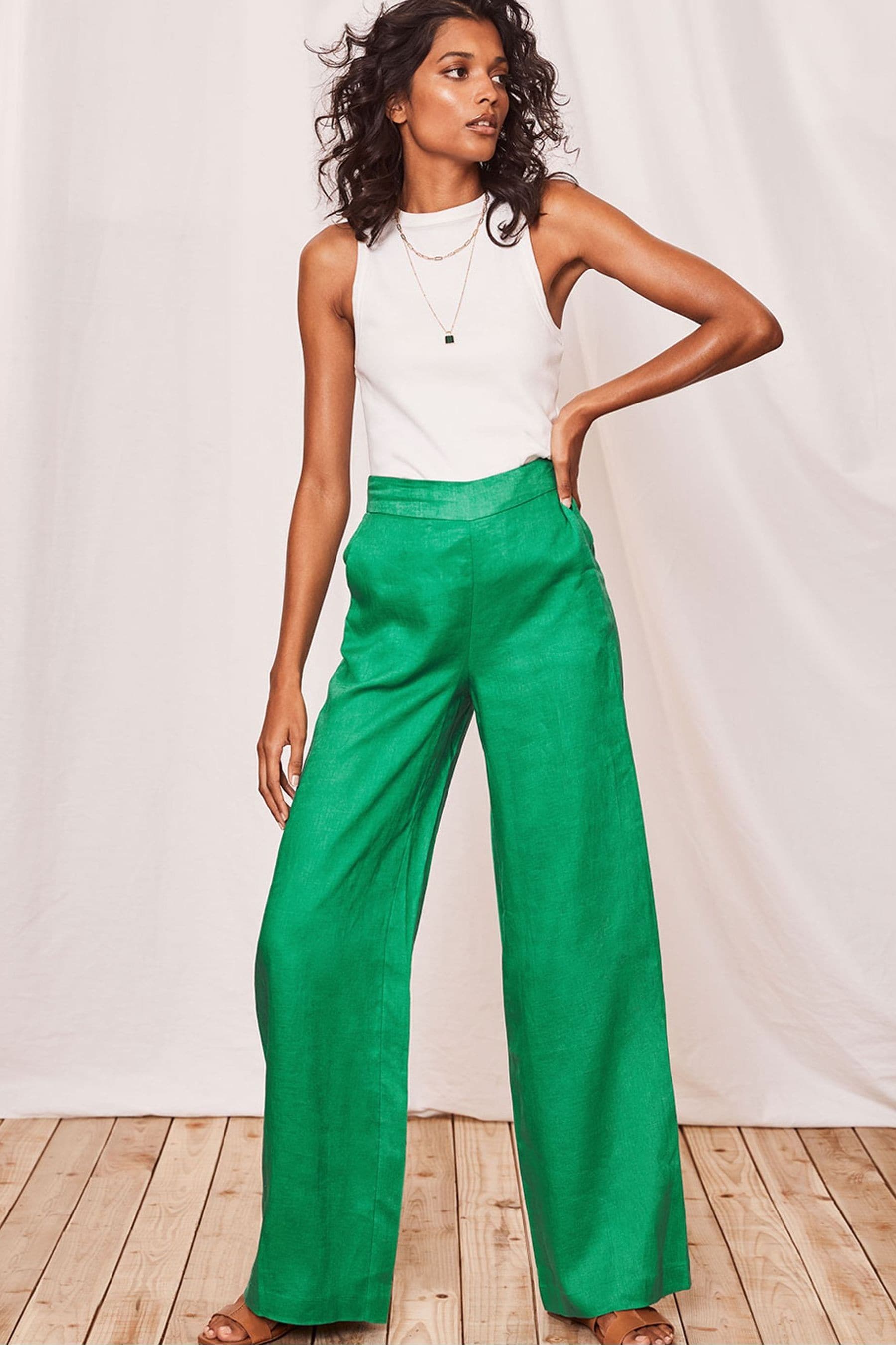 Buy Mint Velvet Green Wide Leg Linen Trousers from Next Luxembourg