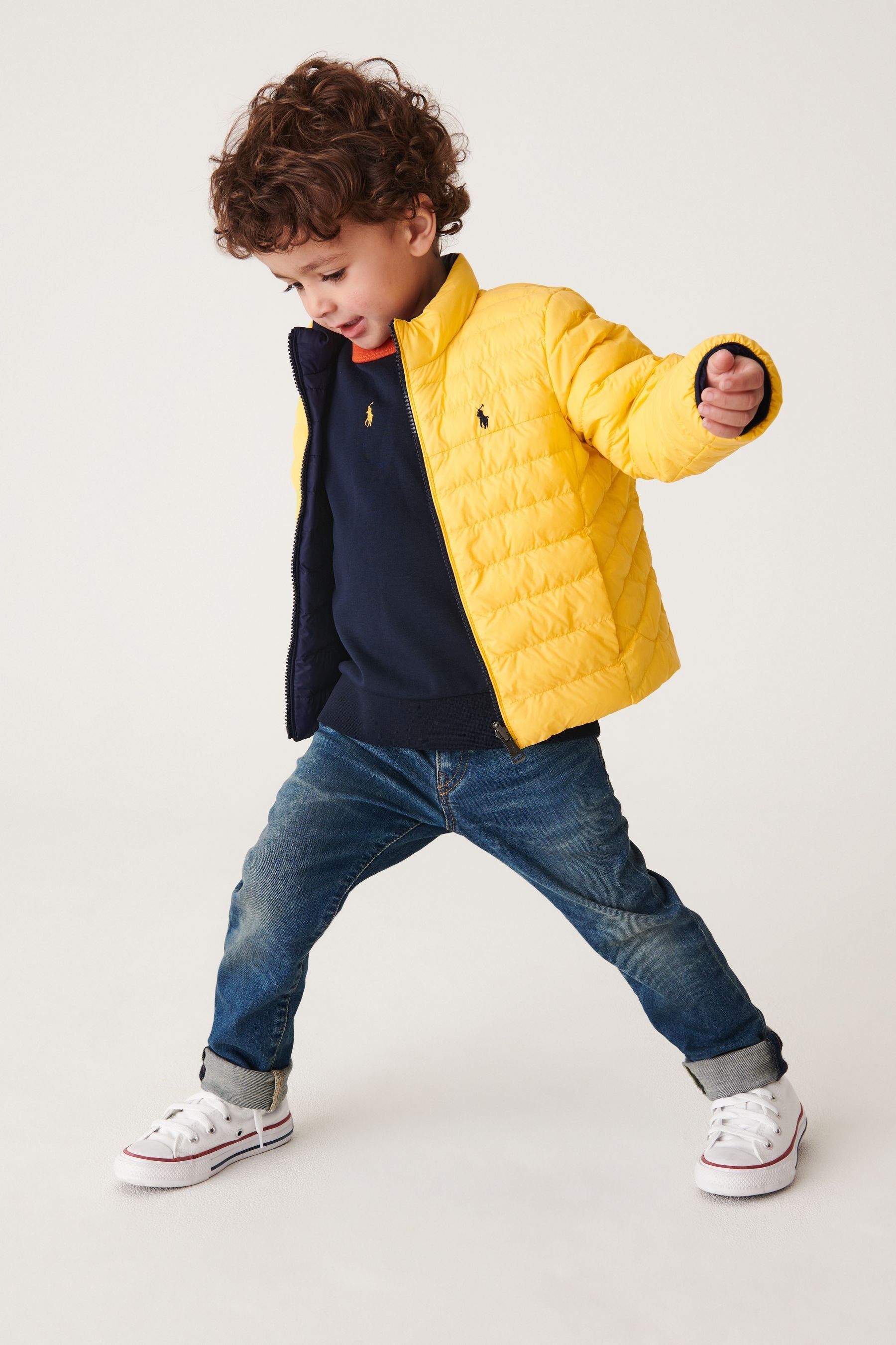 Blue and yellow puffer jacket shop
