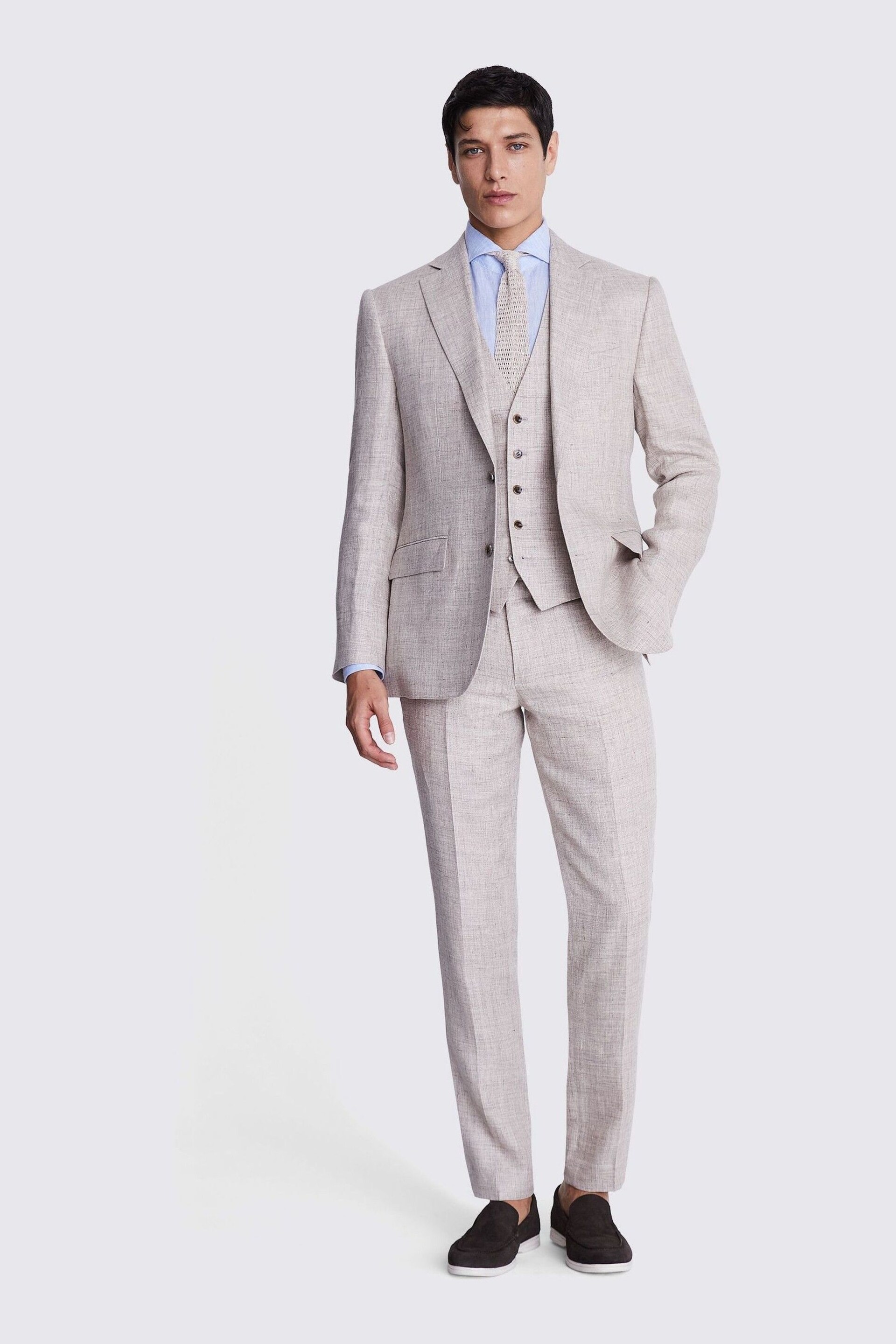 MOSS Tailored Fit Oatmeal Linen Suit: Jacket - Image 3 of 8