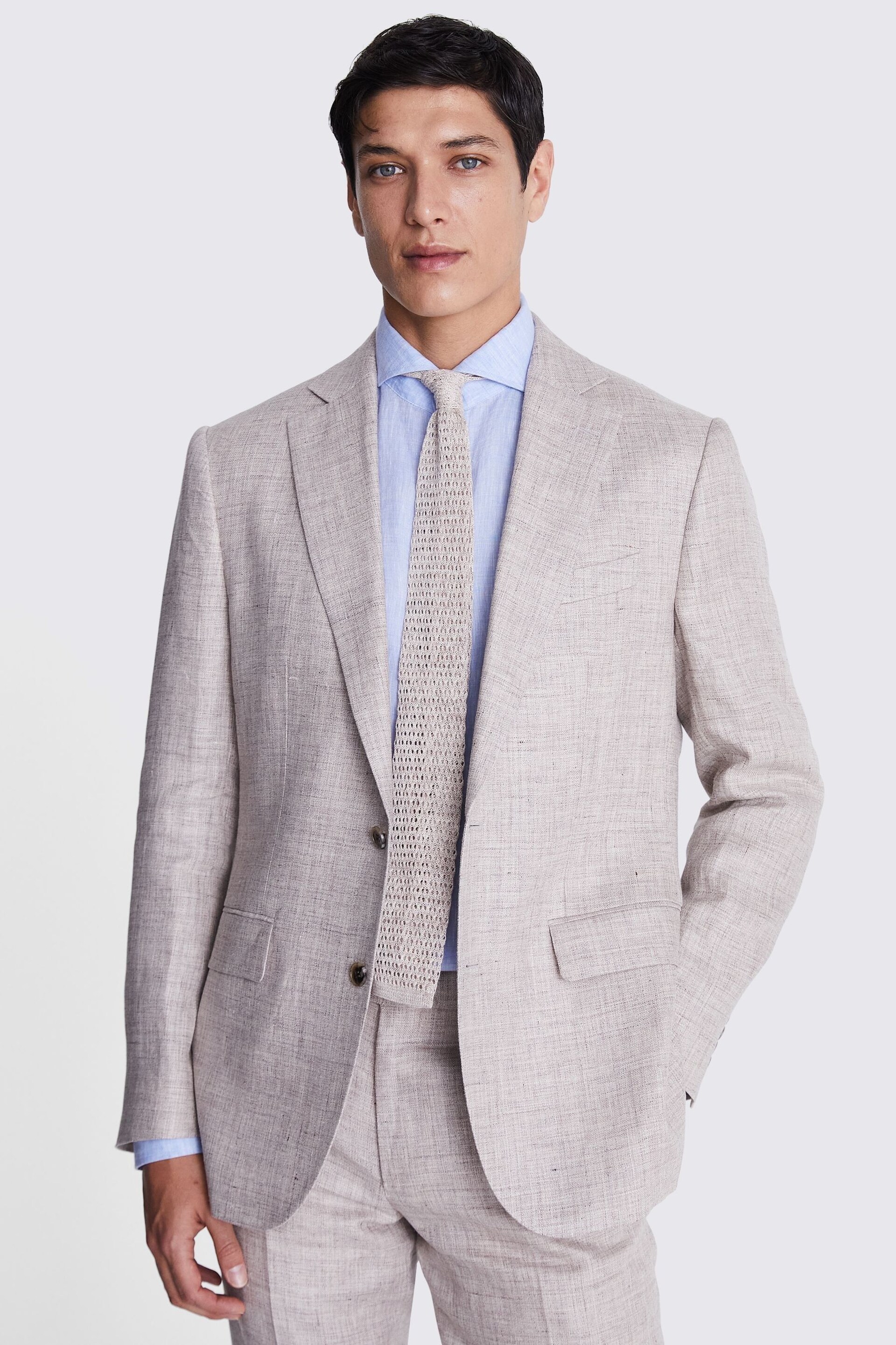 MOSS Tailored Fit Oatmeal Linen Suit: Jacket - Image 5 of 8
