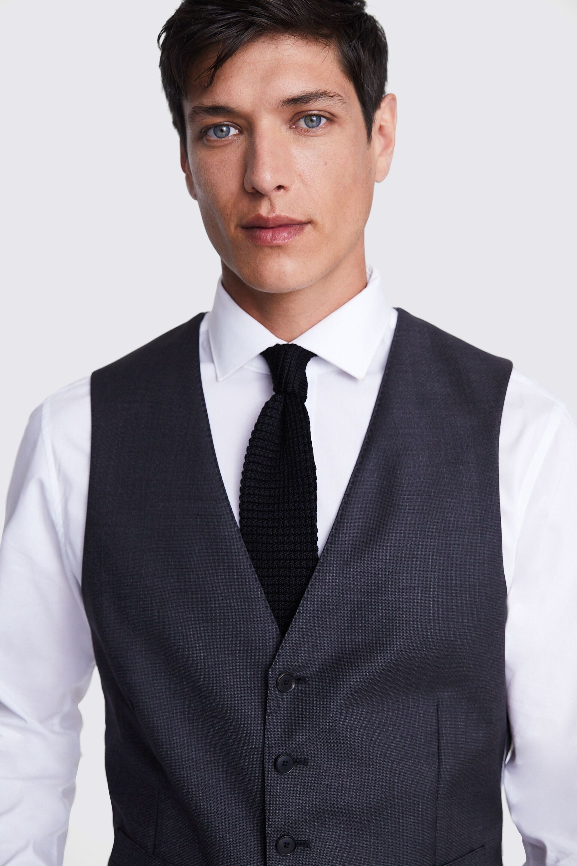 MOSS x Cerutti Charcoal Grey Tailored Fit Texture Suit Waistcoat - Image 3 of 3