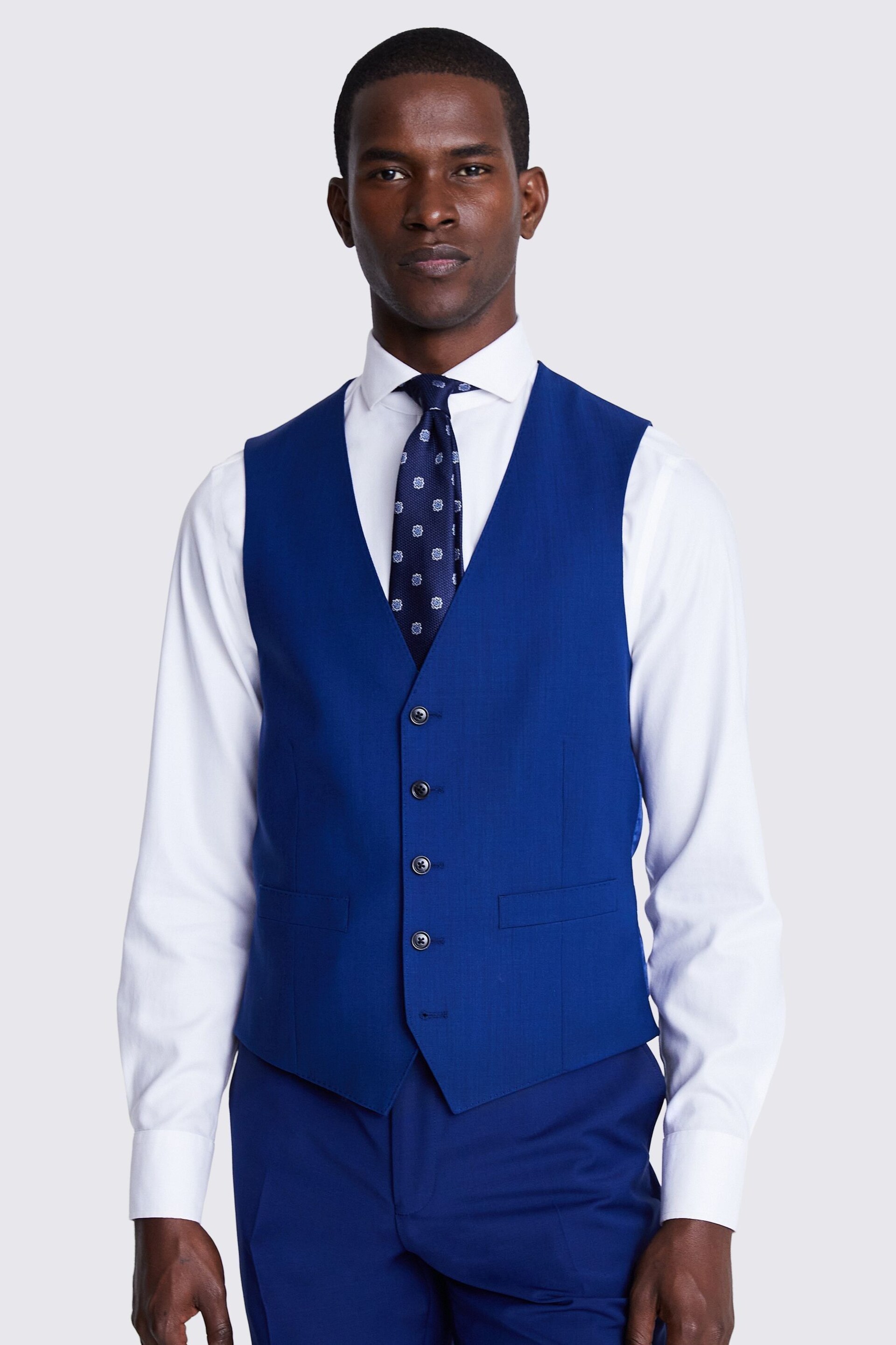 MOSS Royal Blue Tailored Fit Suit Waistcoat - Image 1 of 3