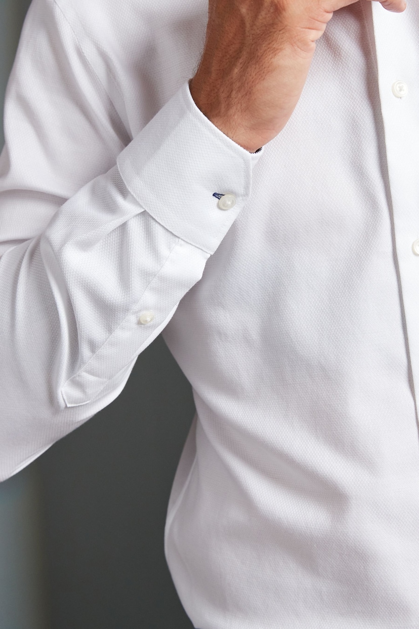 White Slim Fit Signature Textured Single Cuff Shirt With Trim Detail - Image 5 of 9