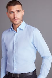 Light Blue Slim Fit Signature Textured Single Cuff Shirt With Trim Detail - Image 4 of 10