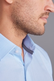 Light Blue Slim Fit Signature Textured Single Cuff Shirt With Trim Detail - Image 5 of 10