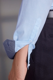 Light Blue Slim Fit Signature Textured Single Cuff Shirt With Trim Detail - Image 7 of 10