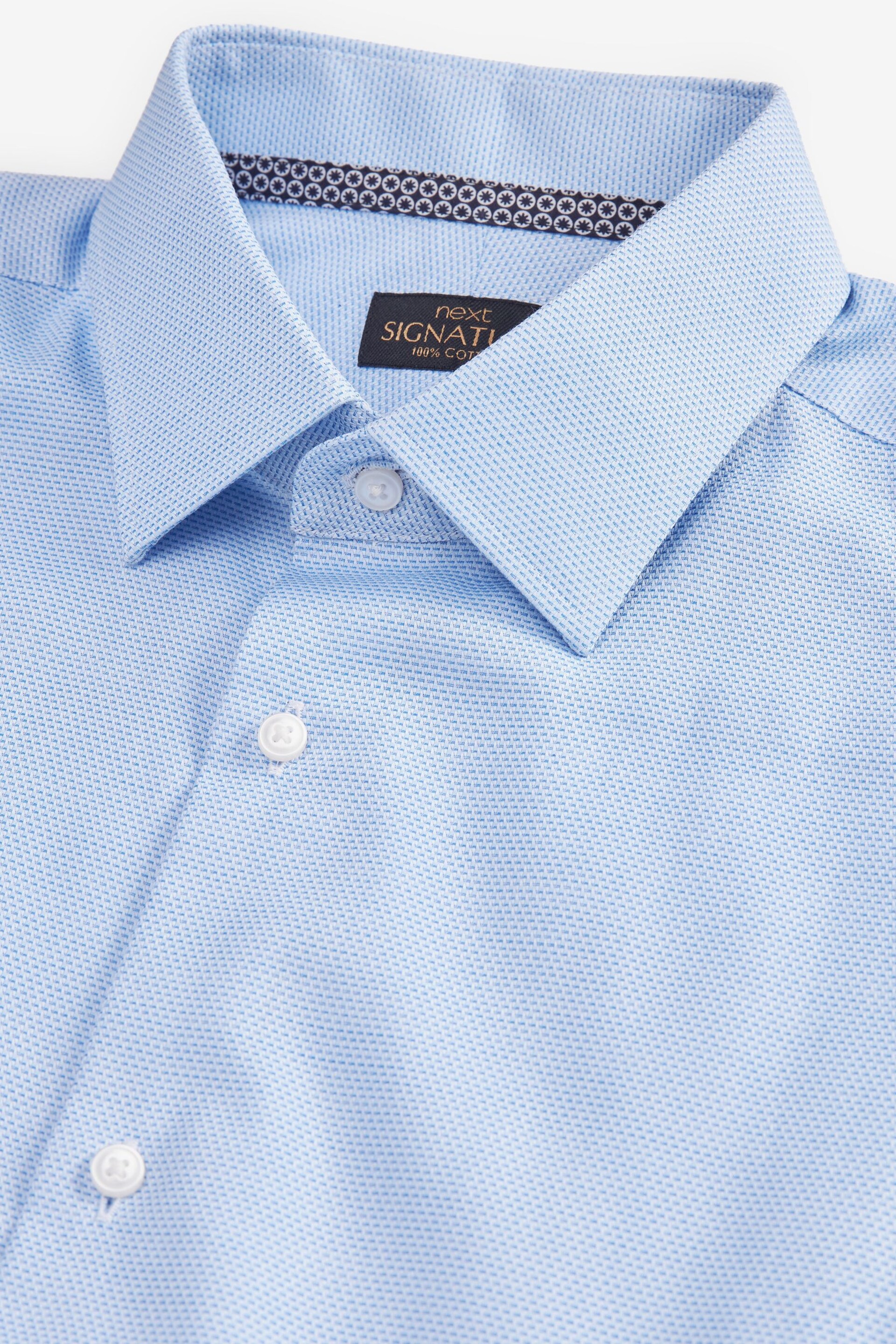 Light Blue Slim Fit Signature Textured Single Cuff Shirt With Trim Detail - Image 9 of 10