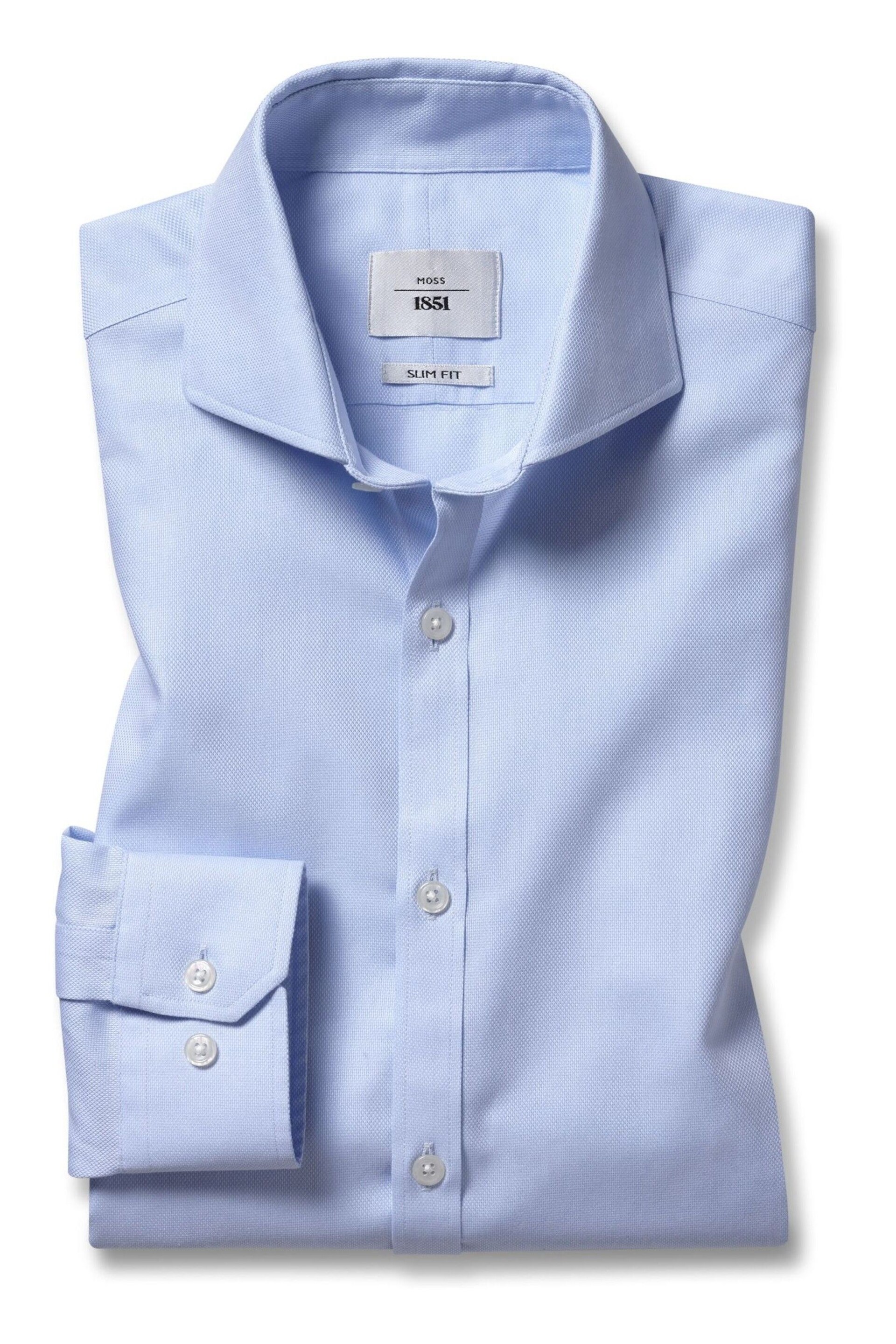 MOSS Royal Blue Slim Oxford Non Iron Shirt - Image 3 of 3