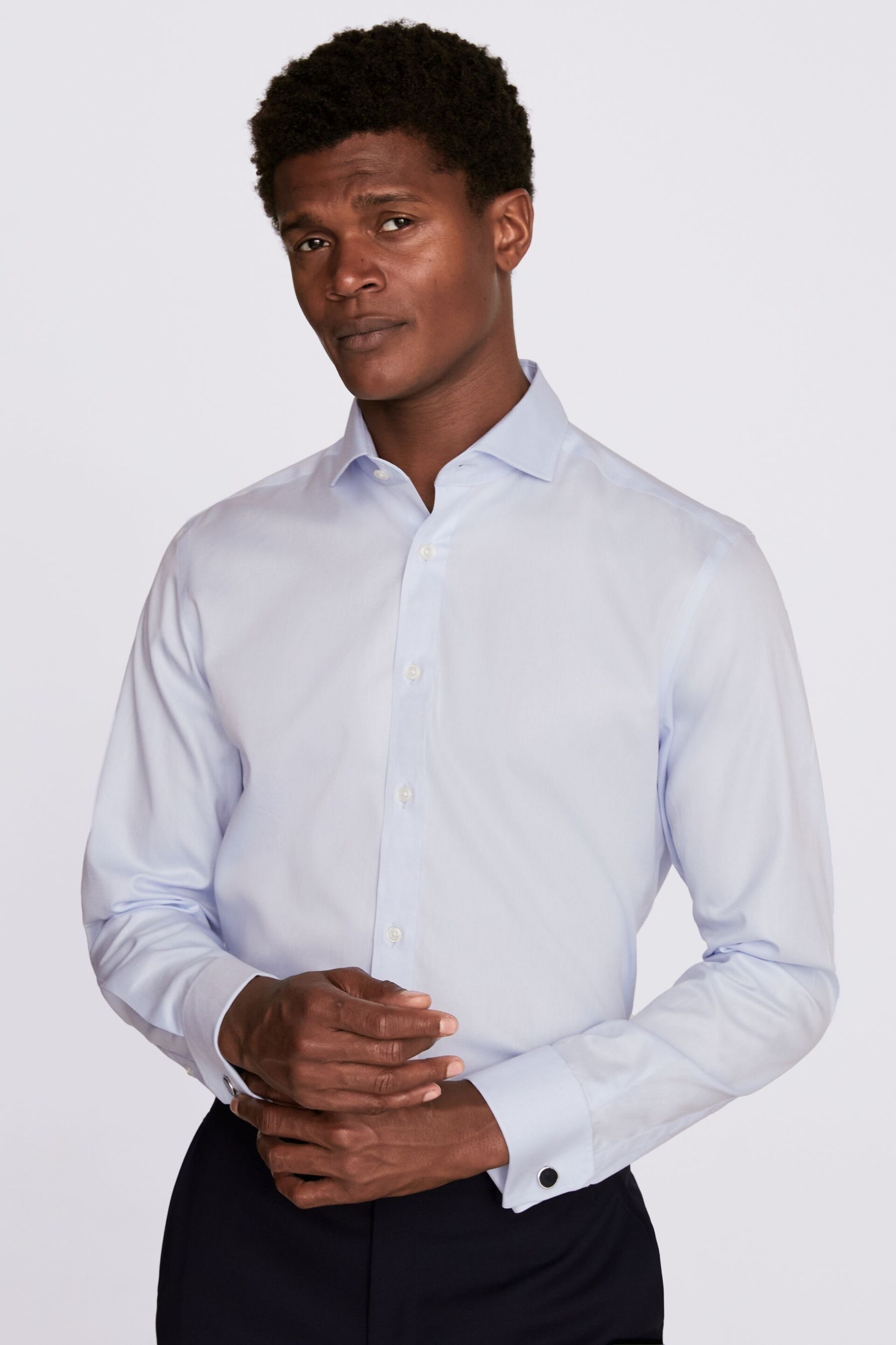 MOSS Sky Blue Tailored Fit Double Cuff Non-Iron Twill Shirt - Image 1 of 3