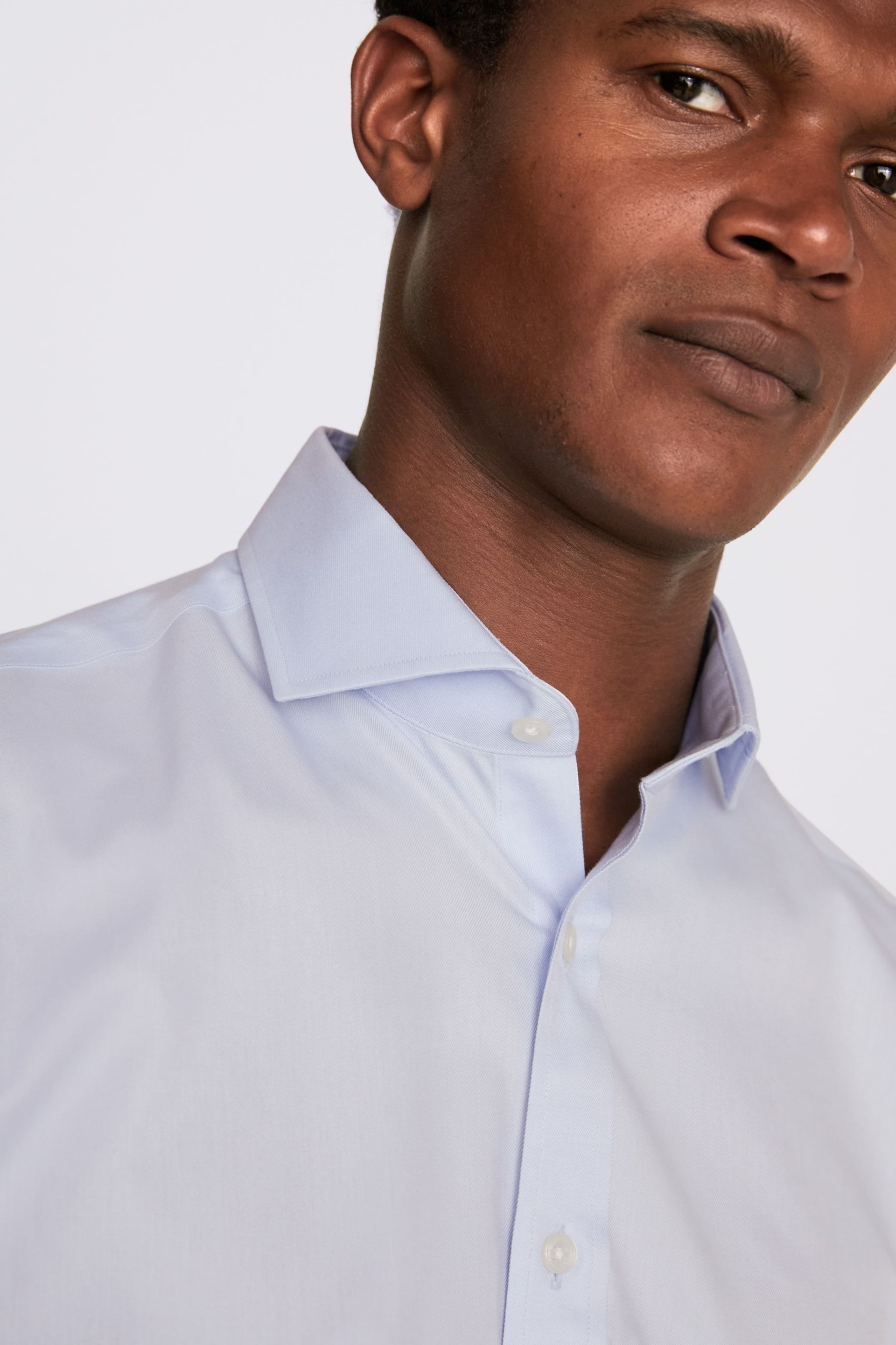 MOSS Sky Blue Tailored Fit Double Cuff Non-Iron Twill Shirt - Image 3 of 3