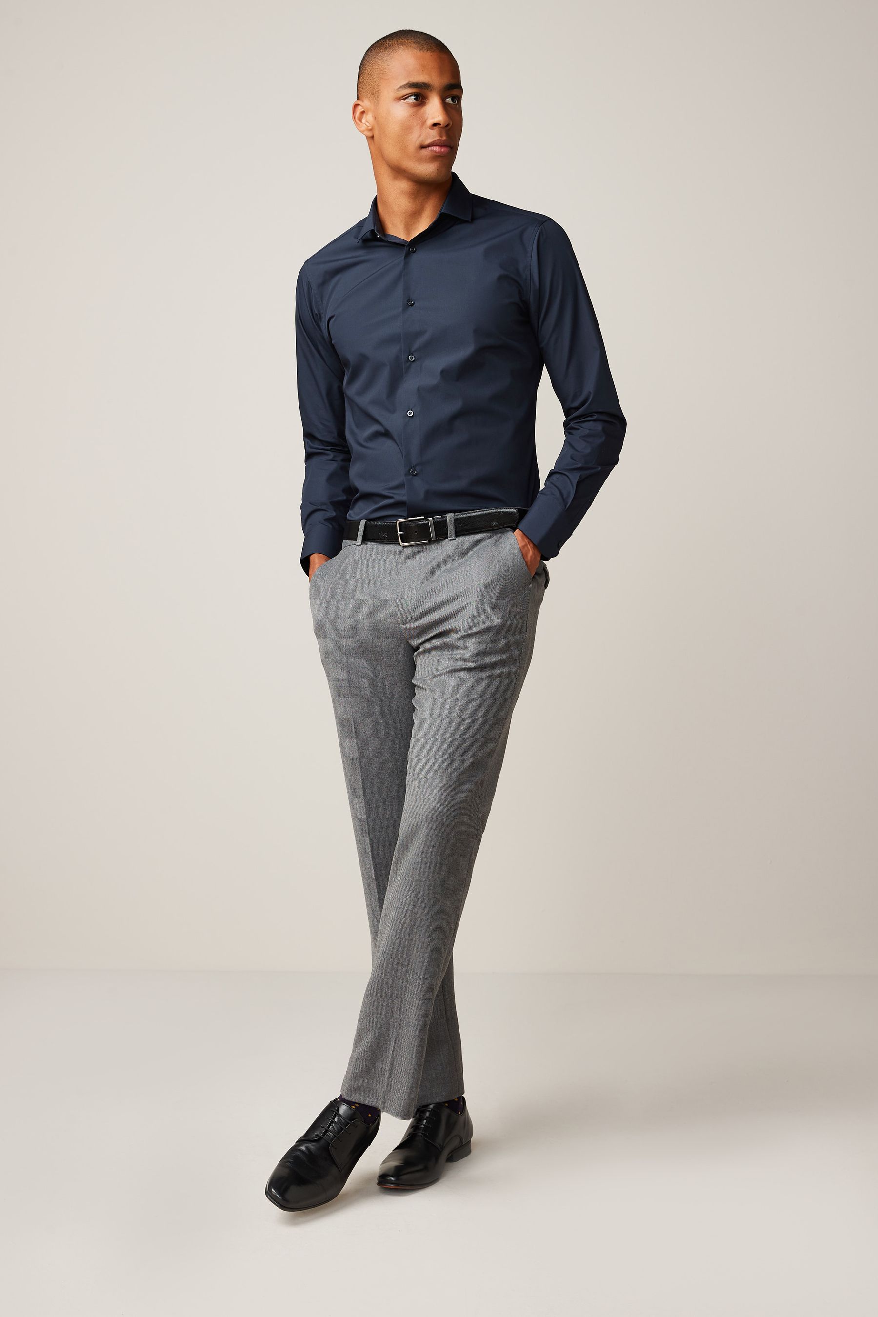 Buy Blue Navy Slim Fit Easy Care Single Cuff Shirt from the Next UK online shop