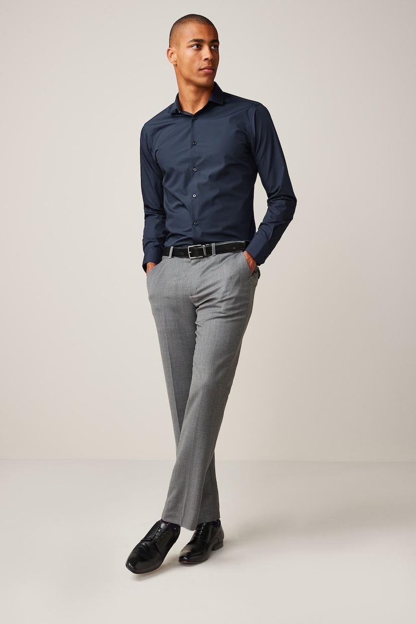 Blue Navy Slim Fit Easy Care Single Cuff Shirt - Image 2 of 7