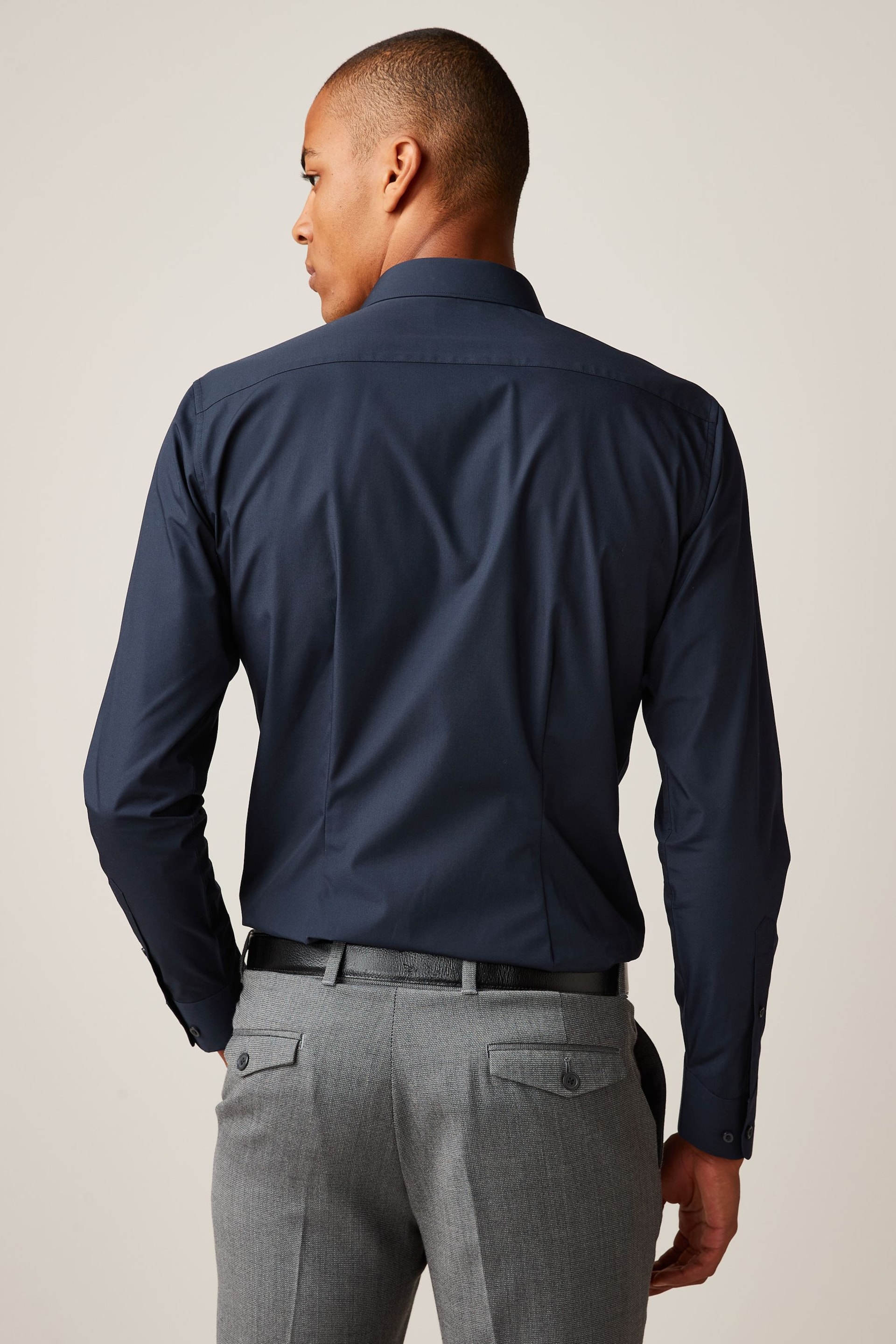 Blue Navy Slim Fit Easy Care Single Cuff Shirt - Image 3 of 7