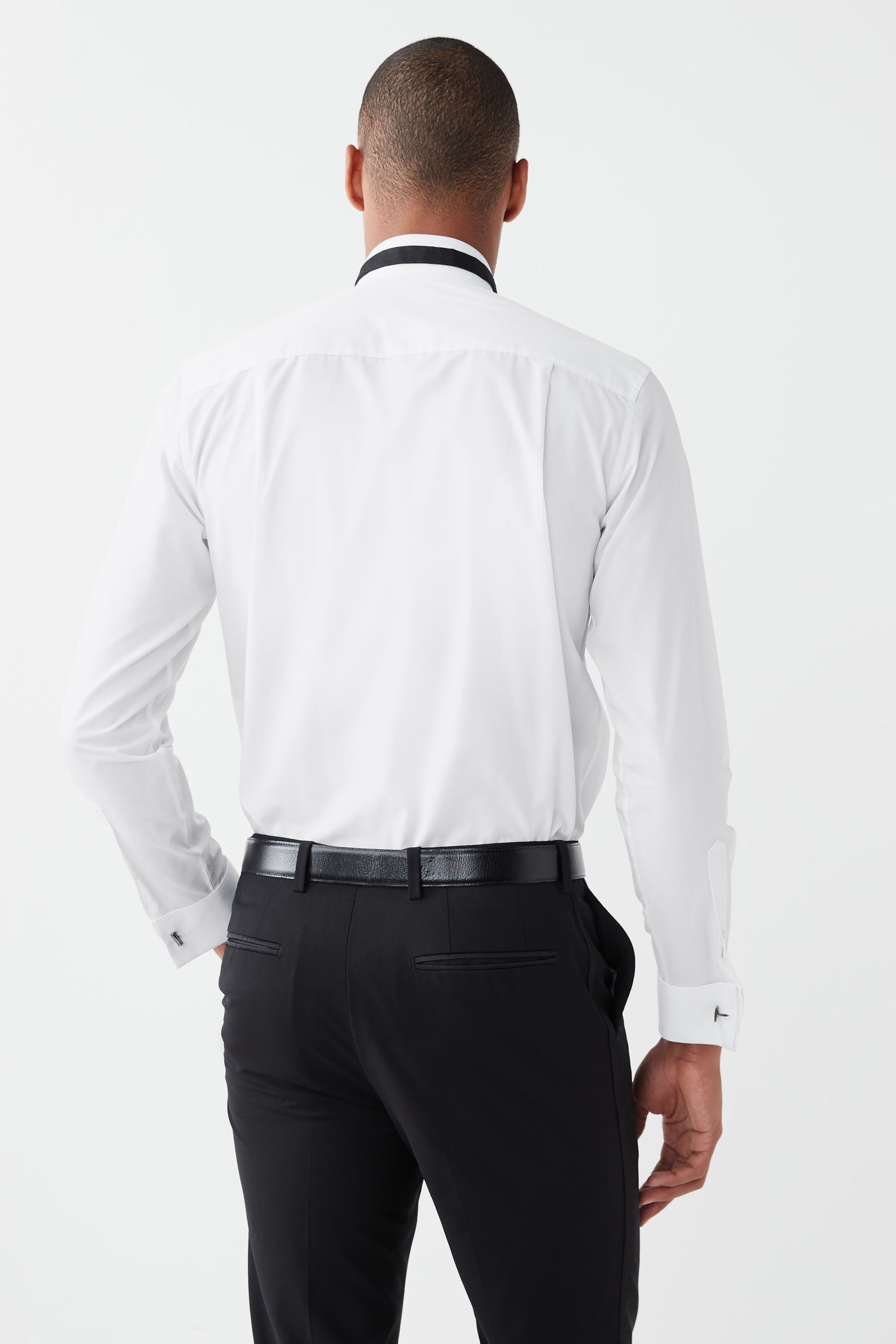White Slim Fit Easy Care Double Cuff Wing Collar Shirt - Image 2 of 6