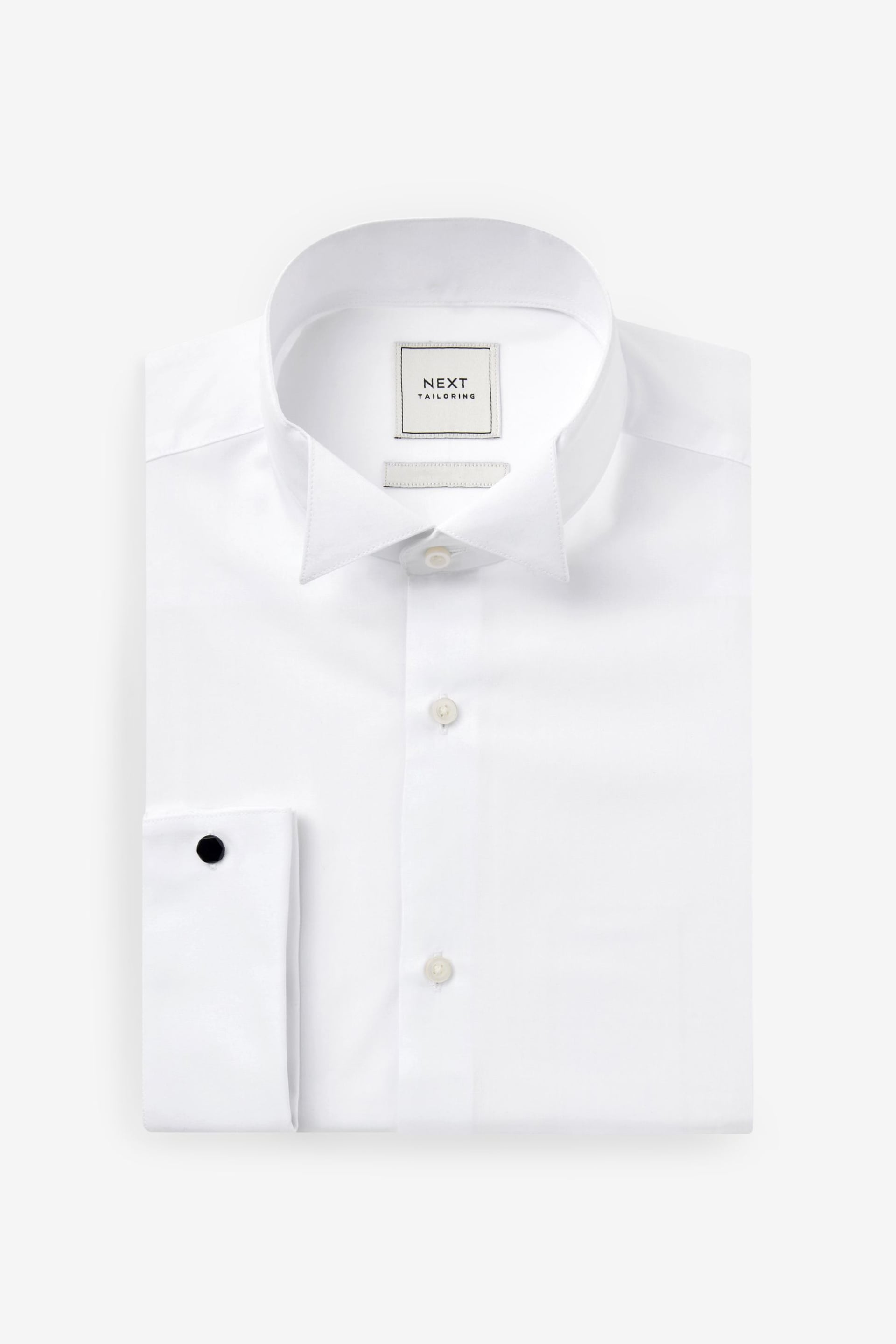 White Slim Fit Easy Care Double Cuff Wing Collar Shirt - Image 4 of 6