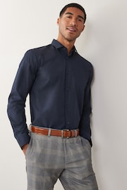 Blue Navy Regular Fit Easy Care Single Cuff Shirt - Image 1 of 7