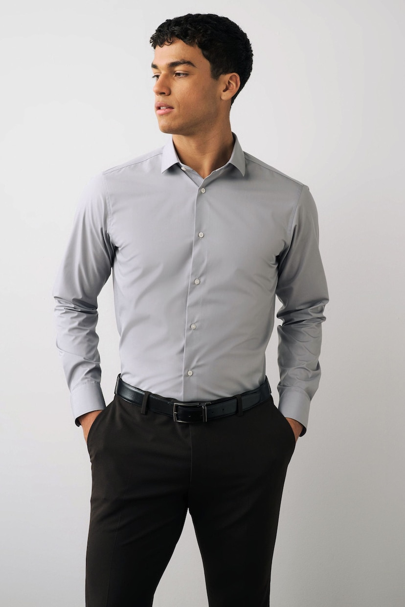 Light Grey Slim Fit Easy Care Single Cuff Shirt - Image 1 of 8