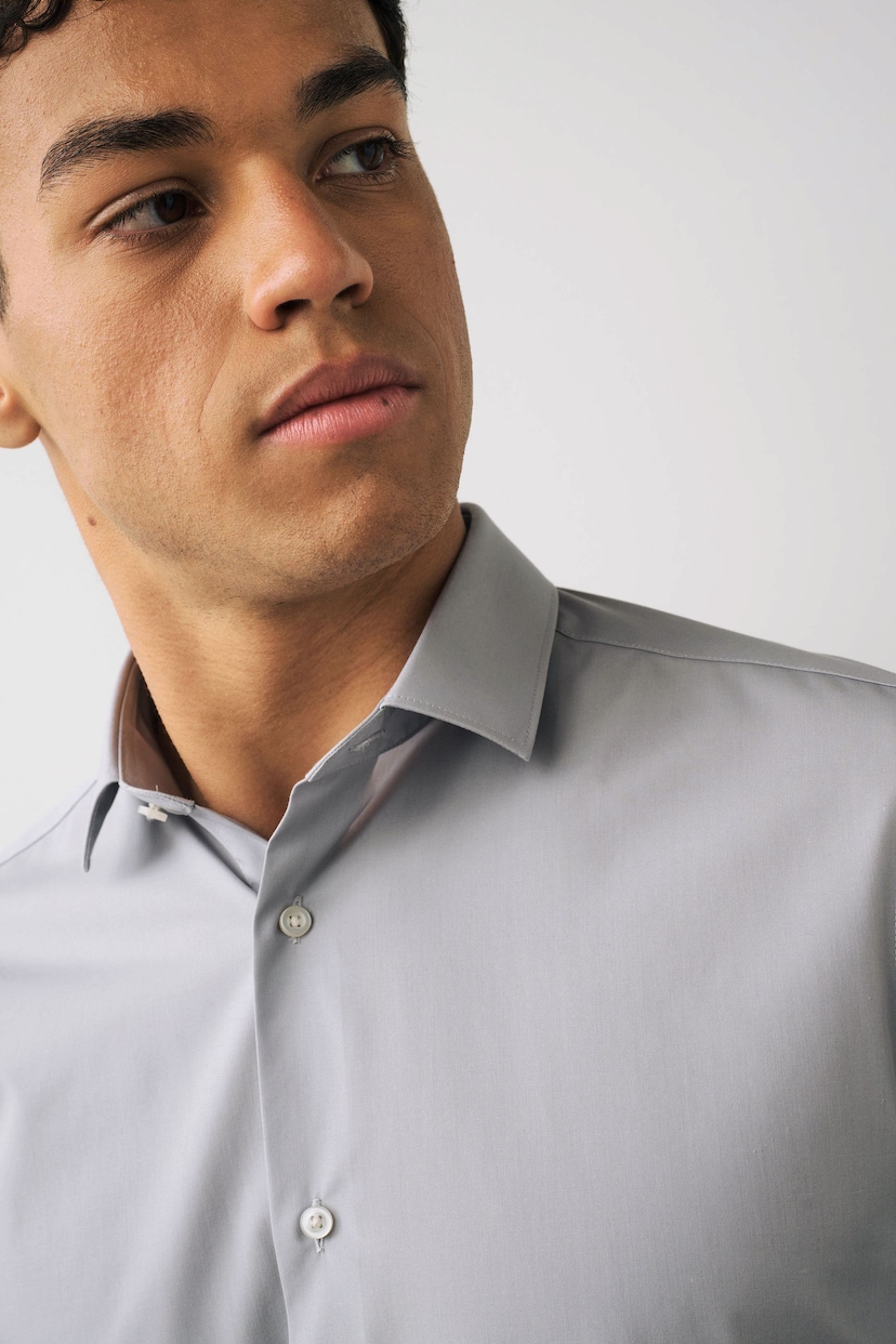 Light Grey Slim Fit Easy Care Single Cuff Shirt - Image 4 of 8