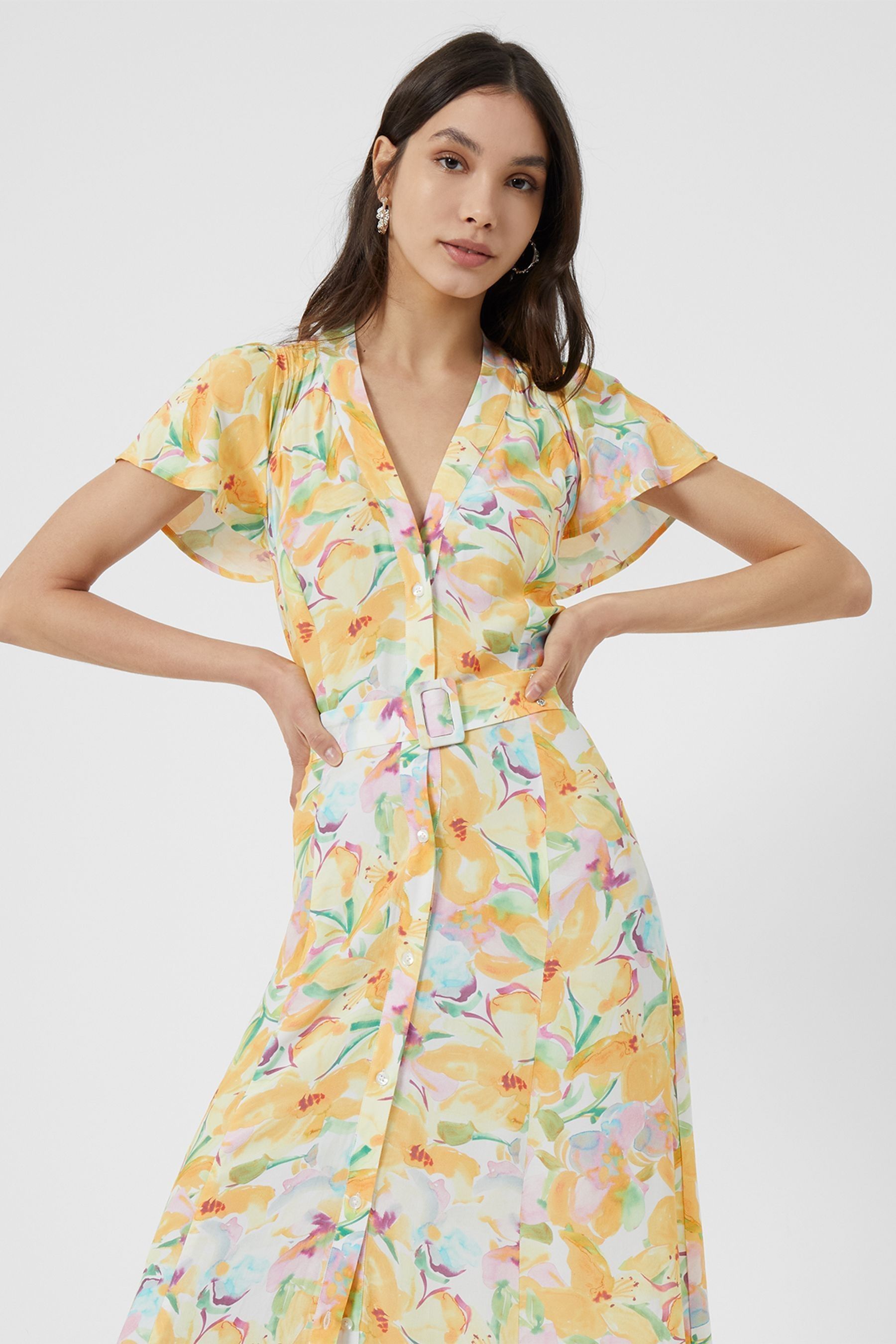 Buy French Connection Yellow Isadora Delphine Short Sleeve Belted Maxi Dress from Next Austria