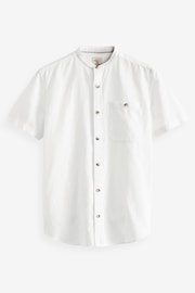 White Grandad Collar Linen Blend Short Sleeve Shirt - Image 5 of 5