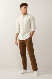 Stone Grandad Collar Linen Blend Long Sleeve Shirt - Image 3 of 5