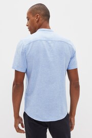 Light Blue Grandad Collar Linen Blend Short Sleeve Shirt - Image 2 of 5
