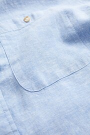 Light Blue Grandad Collar Linen Blend Short Sleeve Shirt - Image 5 of 5
