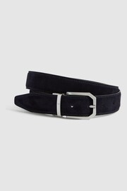 Reiss Navy/Black Aldwych Reversible Leather And Suede Belt - Image 1 of 7