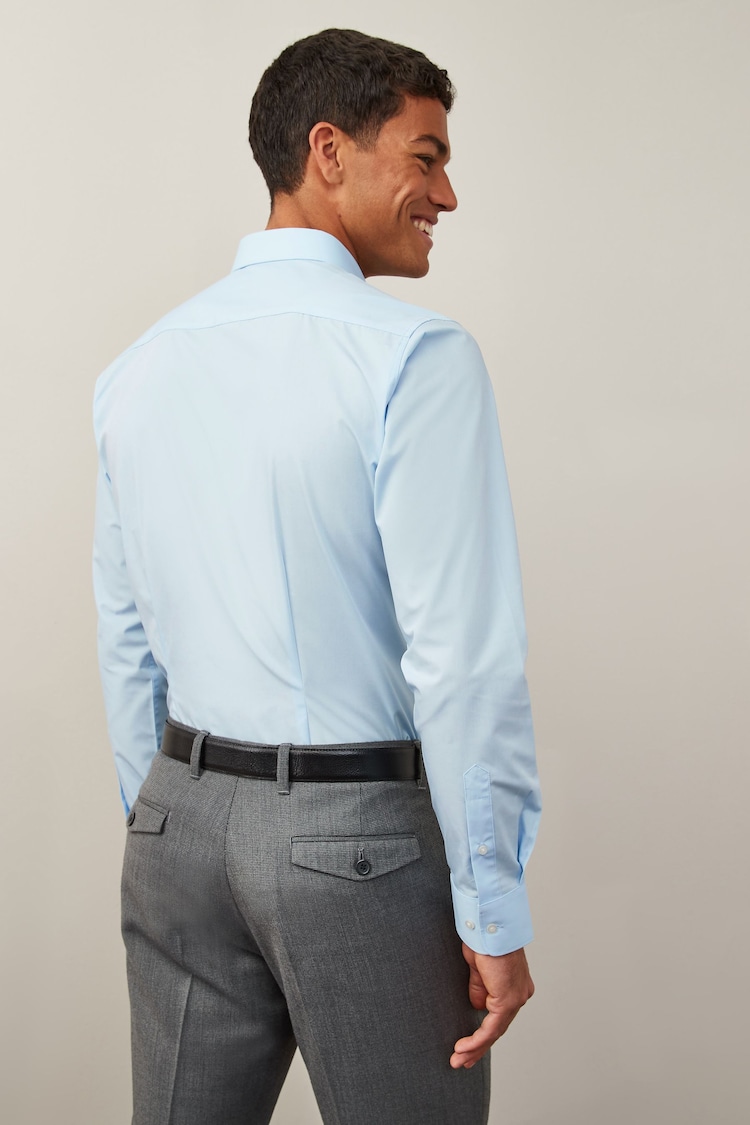 Light Blue Slim Fit Easy Care Single Cuff Shirt - Image 3 of 8