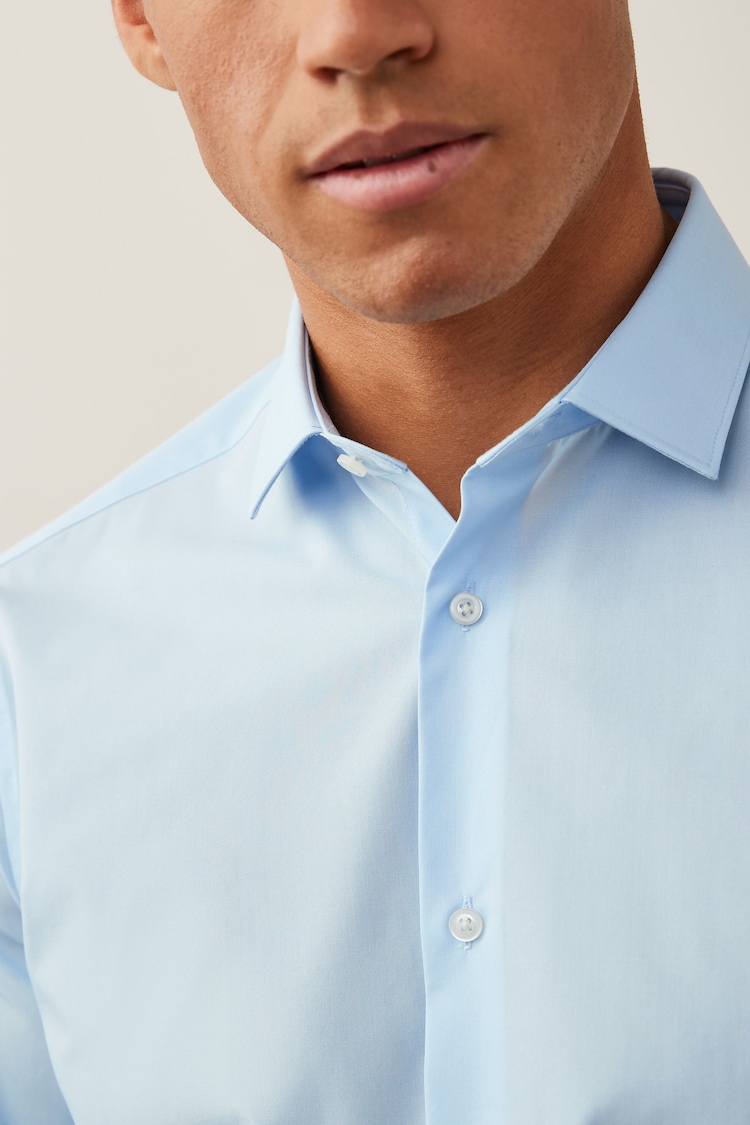Light Blue Slim Fit Easy Care Single Cuff Shirt - Image 5 of 8