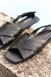 Another Sunday Plaited Black Sandals With Gold Buckle Detail - Image 2 of 5