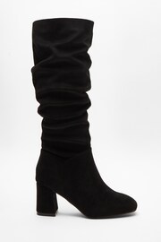 Quiz Black Ruched Block Heel Knee High Boots - Image 1 of 5