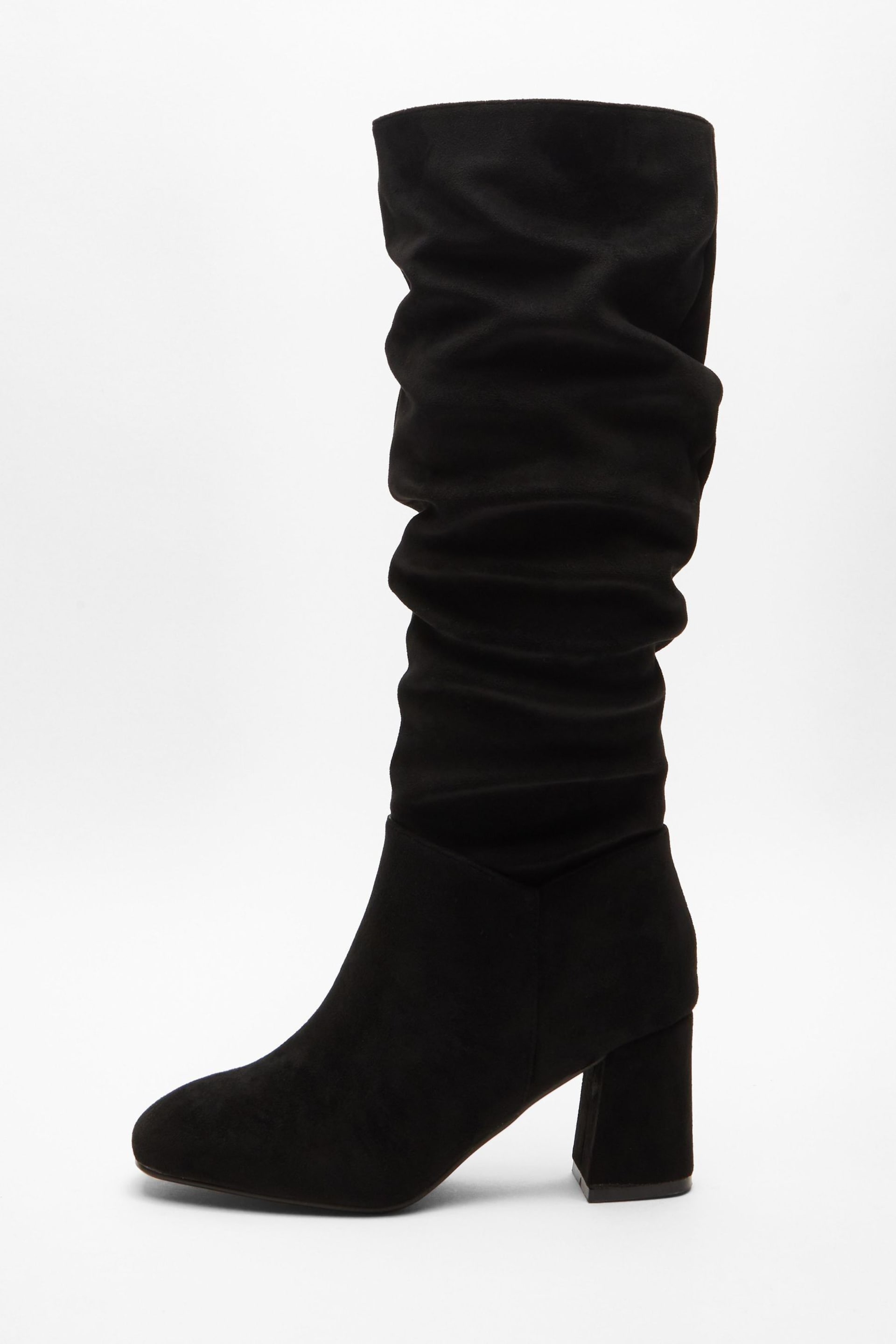 Quiz Black Ruched Block Heel Knee High Boots - Image 2 of 5