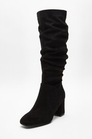 Quiz Black Ruched Block Heel Knee High Boots - Image 3 of 5