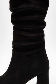 Quiz Black Ruched Block Heel Knee High Boots - Image 5 of 5