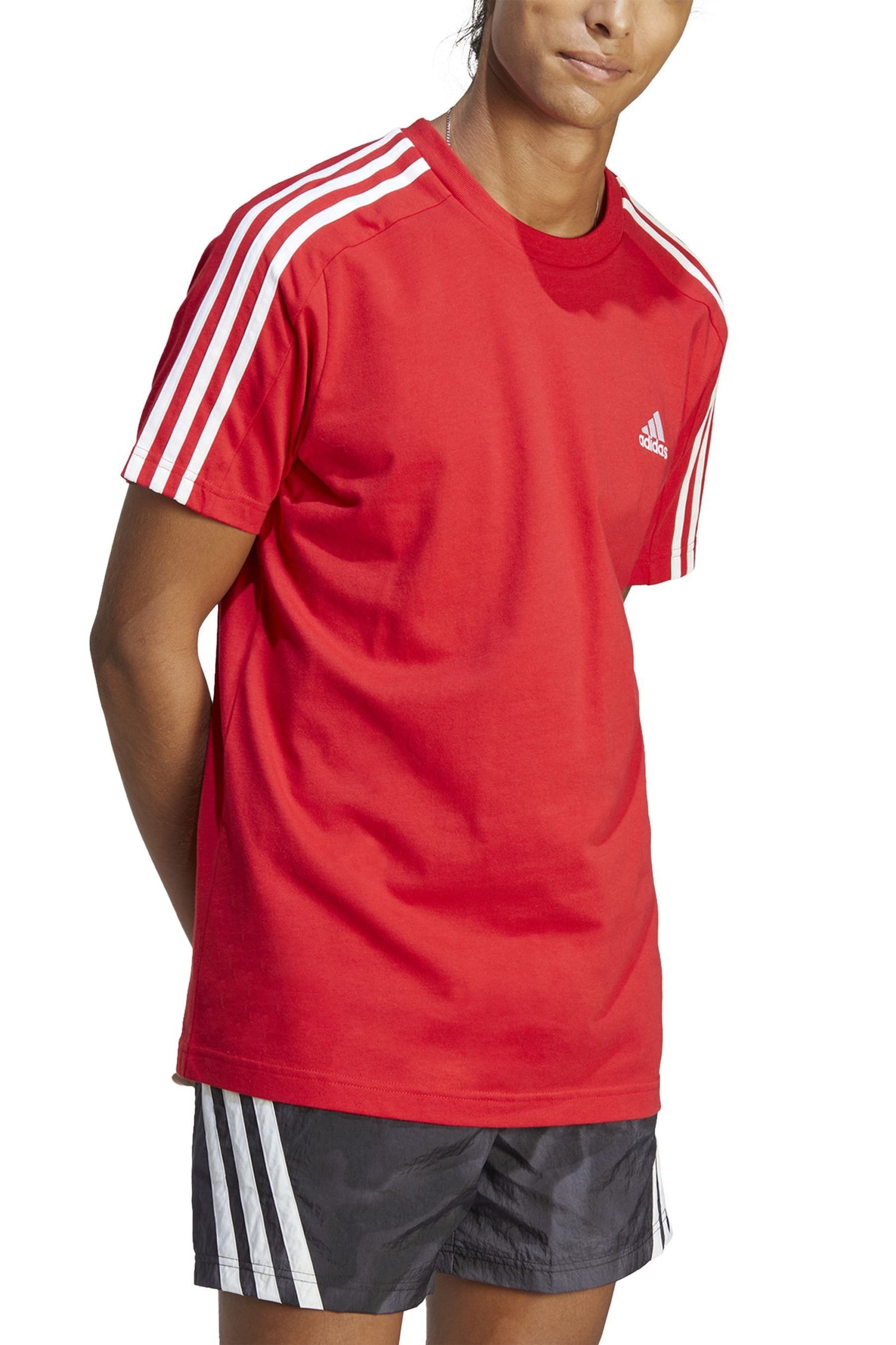adidas Red Essentials Single Jersey 3-Stripes T-Shirt - Image 4 of 7