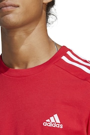 adidas Red Essentials Single Jersey 3-Stripes T-Shirt - Image 5 of 7