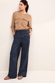 Navy Blue Tailored Check Wide Leg Trousers - Image 2 of 7