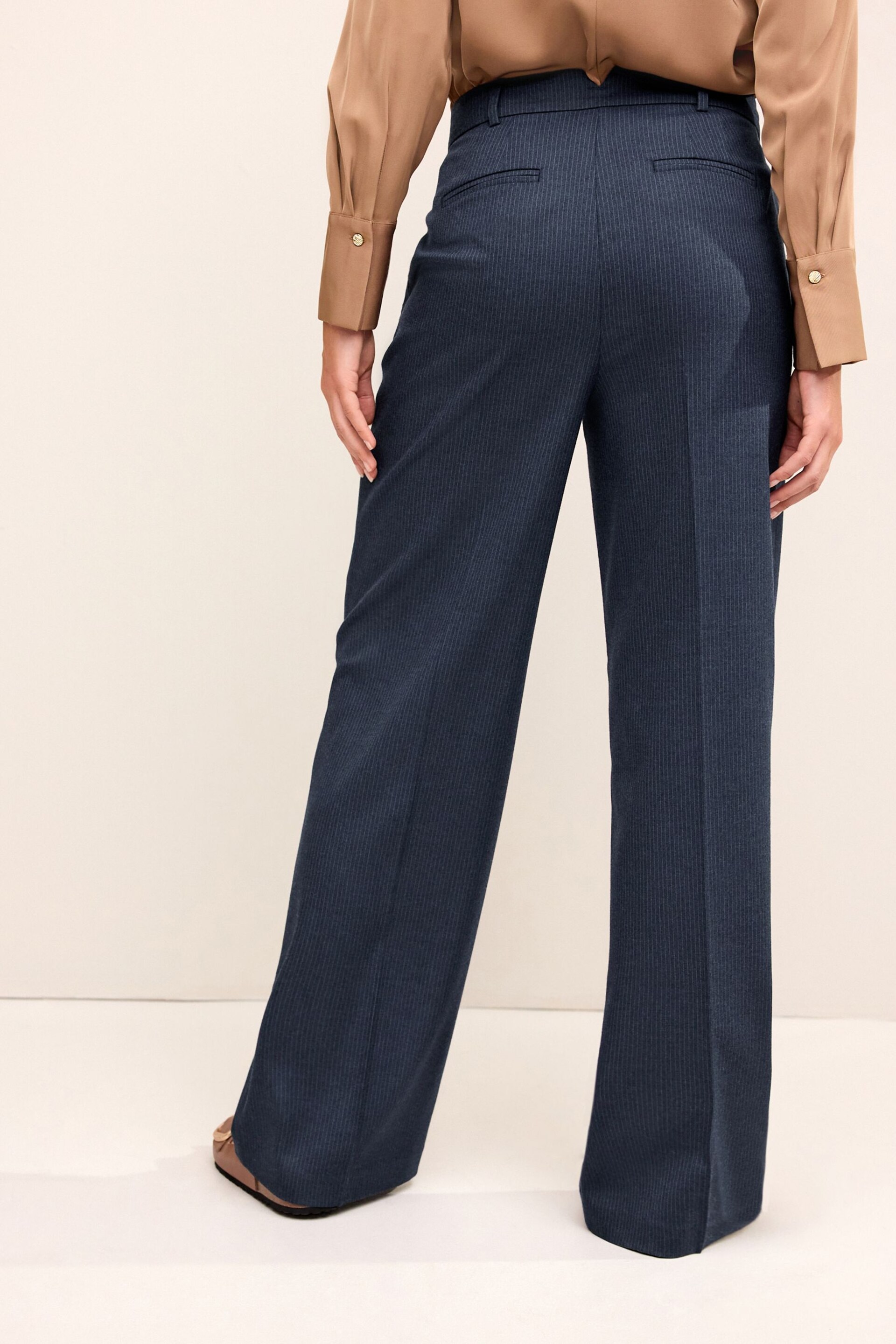 Navy Blue Tailored Check Wide Leg Trousers - Image 4 of 7