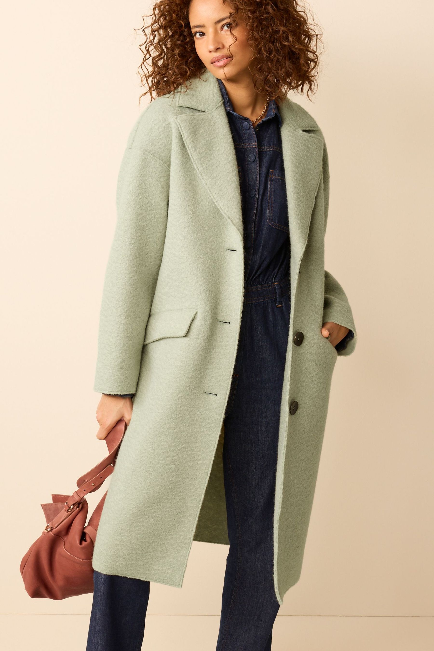 Buy Sage Green Textured Boucle Coat from Next Luxembourg